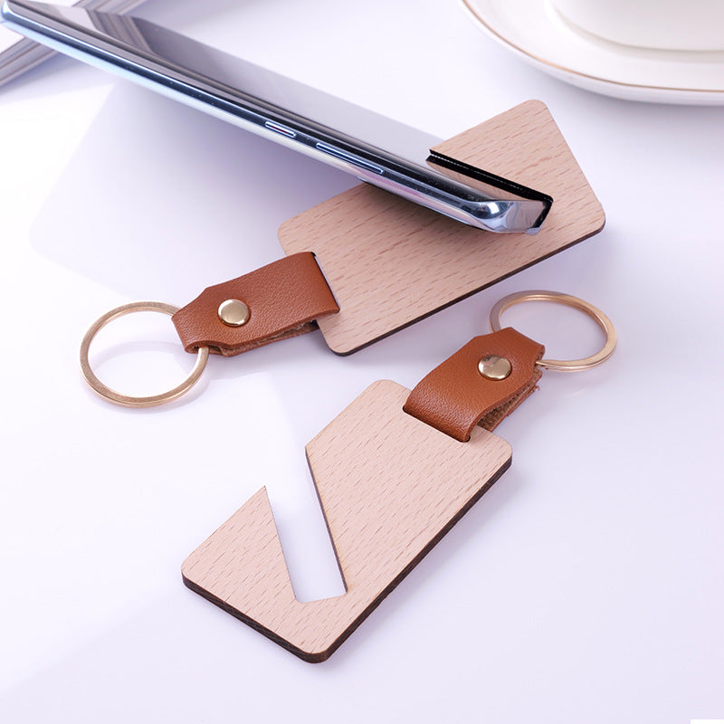 Wholesale Blank DIY Wood Sign Leather Wooden Keychain